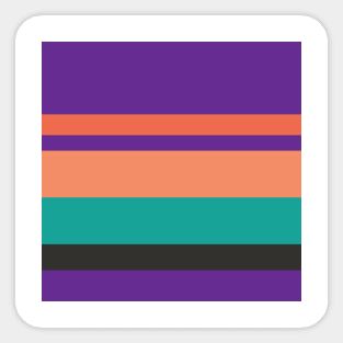 A solitary confection of Orange Pink, Faded Orange, Christmas Purple, Blue/Green and Dark Grey stripes. Sticker